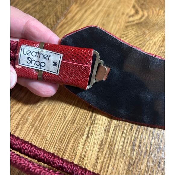 Vintage 80’s Leather Shop Statement Belt Red Leather Metal Elastic Sz M Artisan main image 5